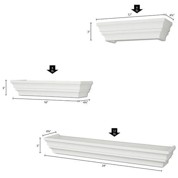 Victorian Wall Ledge and Shelf, Set of 3, White - Picture 6 of 7